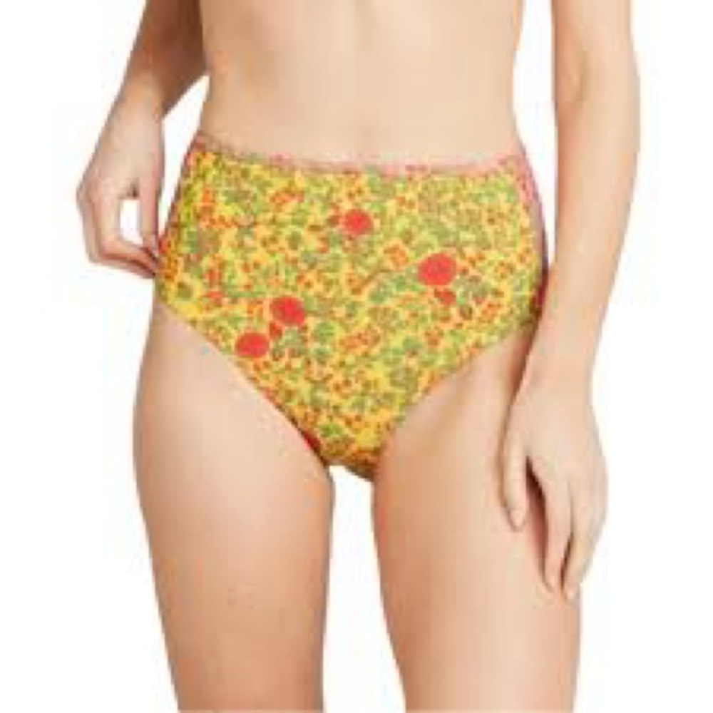 ROBERTA ROLLER RABBIT Rhody High Waist Bikini Bottom Floral Yellow Swimwear